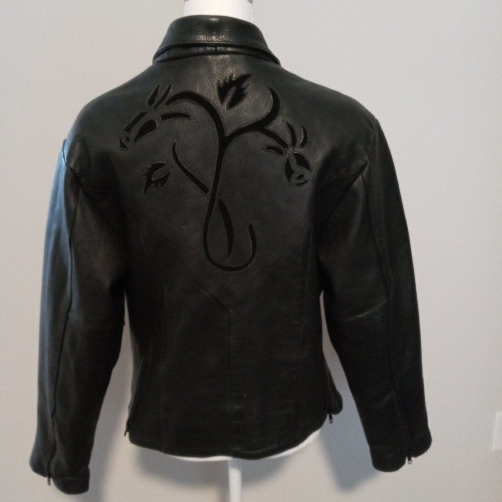 Unik Leather Rose Design Jacket - Size Medium